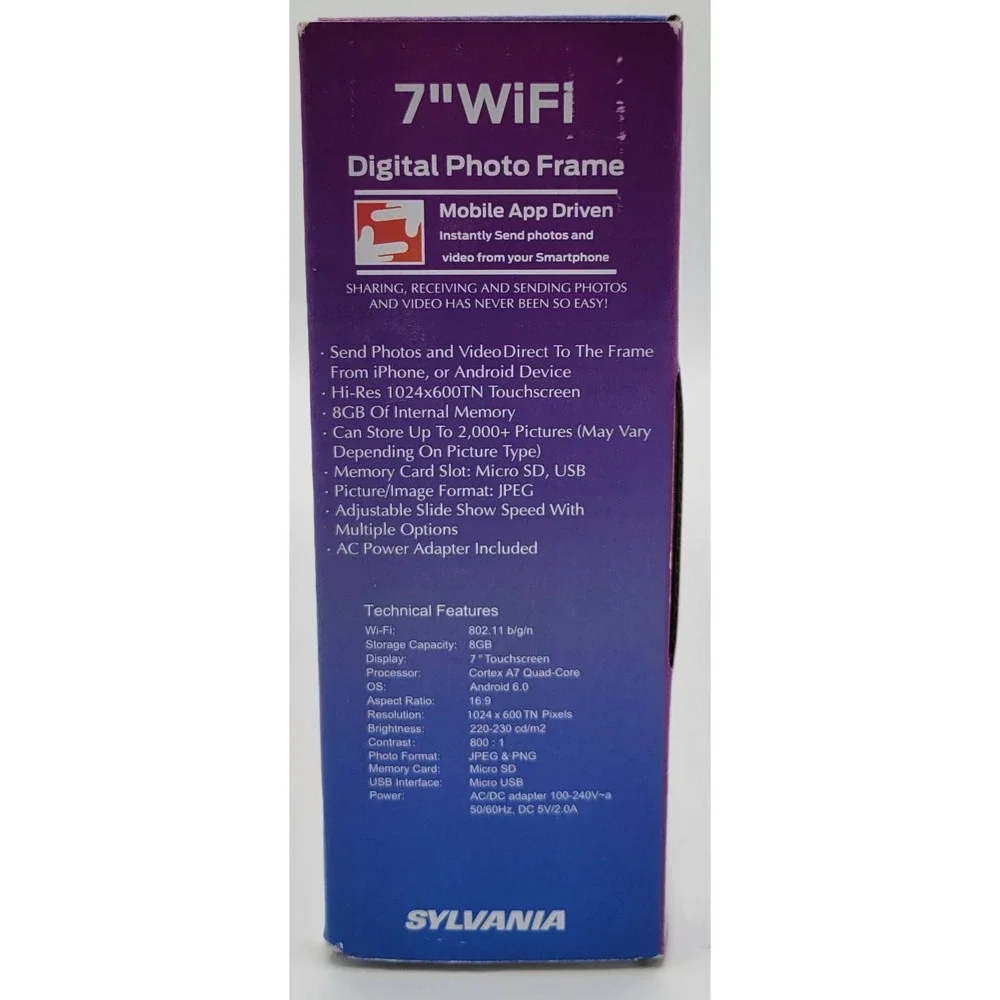 NIB SYLVANIA  WiFi 7 inch Digital Photo Picture Frame Black SDPF7904-DG